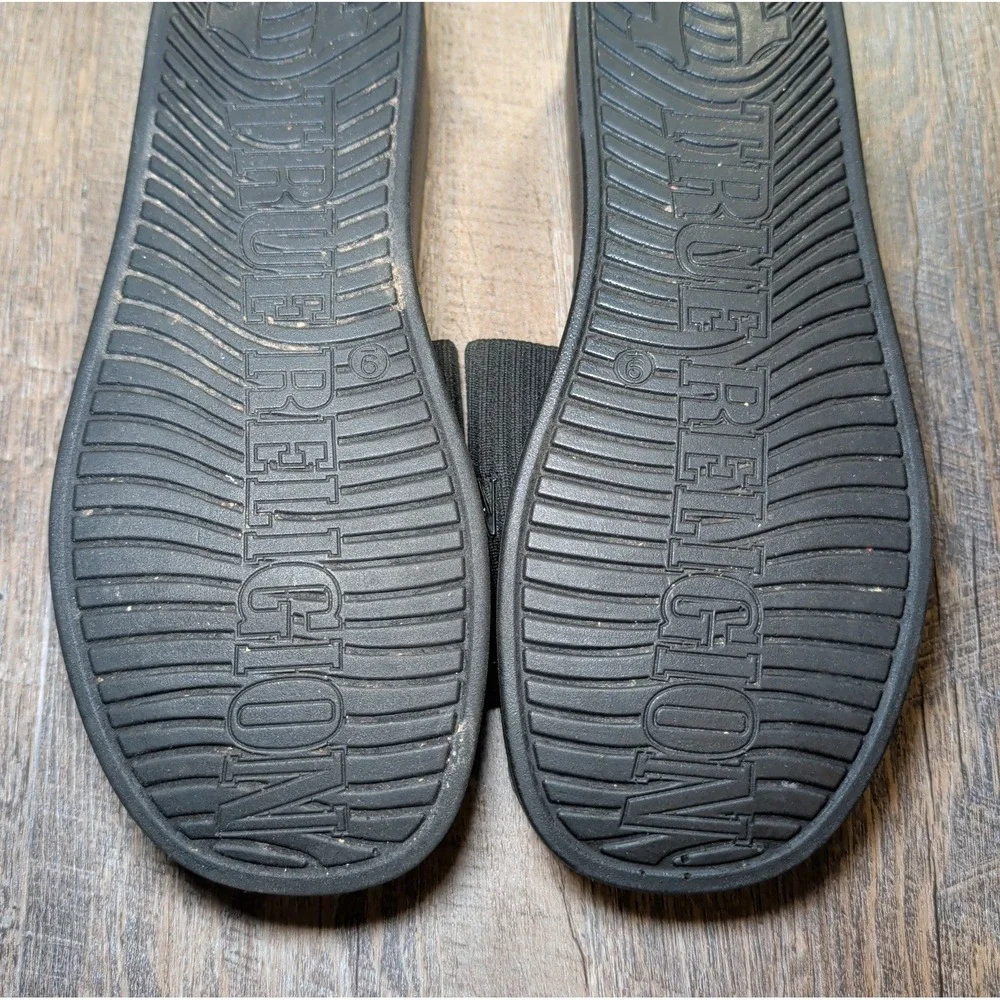 True Religion Jann Black Slip On Platform Open Toe Sandals Womens Size 8